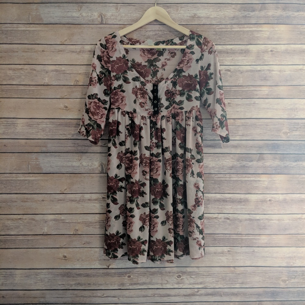 Johnny Martin Pink Floral Baby Doll Dress Sz S